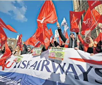  ?? ?? iFlag carrier: staff at British Airways are considerin­g strike action – and the same kind of turmoil can be expected all across Europe