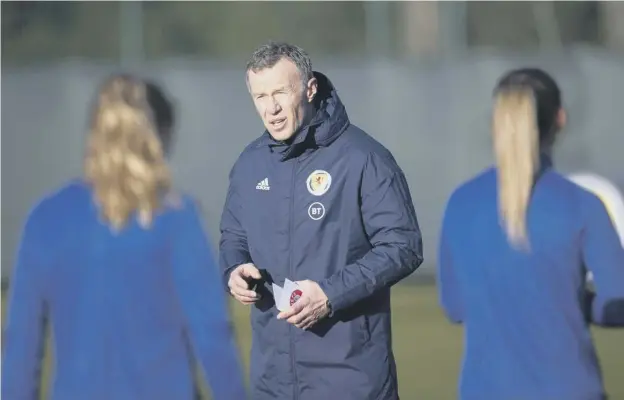  ??  ?? 0 At the helm for Scotland’s final two European qualifying matches, Stuart Mclaren takes charge of a training session at the Oriam in Edinburgh