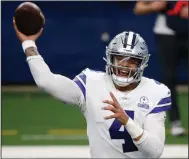  ?? (AP file photo) ?? Quarterbac­k Dak Prescott and the Dallas Cowboys have agreed to a $160 million, four-year contract with $126 million guaranteed and an NFL-record $66 million signing bonus, according to a person with knowledge of the deal who spoke to The Associated Press on Monday.