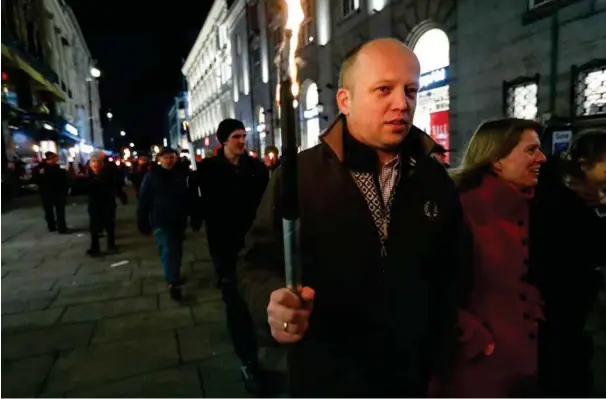  ?? FOTO: NTB SCANPIX ?? Sp-leder Trygve Slagsvold Vedum deltok i demonstras­jonen mot ulvepoliti­kken i Oslo.