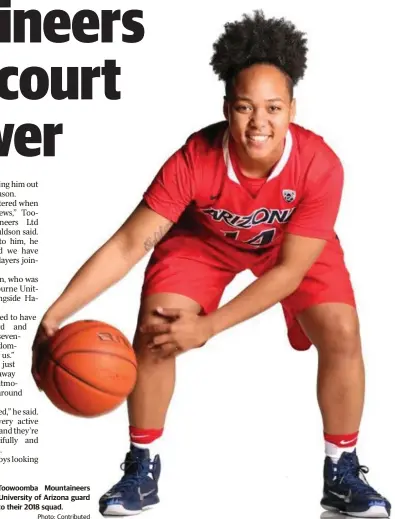  ?? Photo: Contribute­d ?? ON COURT: The Toowoomba Mountainee­rs women have added University of Arizona guard Malene Washington to their 2018 squad.