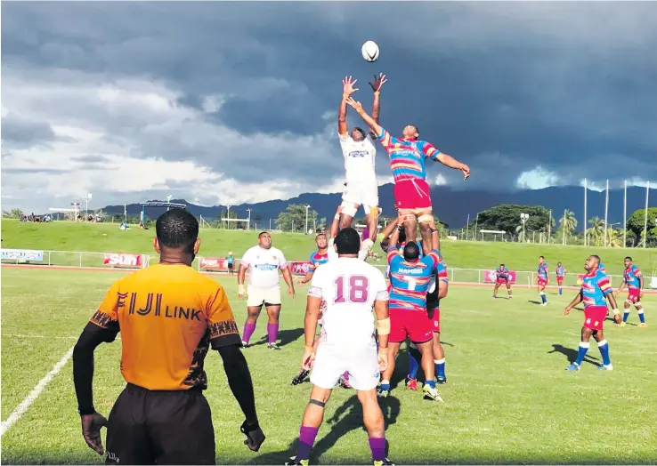  ?? Photo: Charles Chambers ?? Namosi’s Inoke Kaudole steals an lineout throw from Malolo’s Epeli Turukawa in their Skipper Cup match at Churchill Park in Lautoka on May 5, 2018.