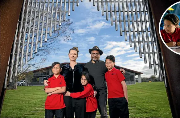  ?? PHOTOS: DAVID UNWIN/STUFF ?? Manawatu¯ family, from left, Mataurikia­vaikinui Te Tau Tuiono, left, Terri Te Tau, Kiimai Haira, Teanau Tuiono and Uiterangi Te Tau Tuiono are fully immersed at Mana Tamariki school.