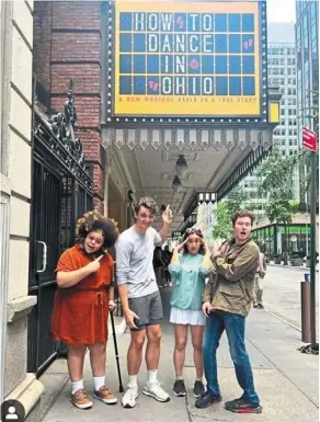  ?? ?? With the support of his cast members, Pearce (second from left) can showcase his talents on Broadway.