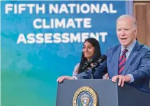  ?? Win McNamee/Getty Images ?? President Joe Biden, who calls climate change “the existentia­l threat of our time,” paused new LNG export permits.