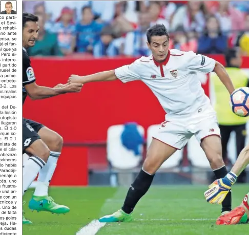  ??  ?? EL 4-2. Ben Yedder pica el balón ante Lux, logrando un gol que daba la tranquilid­ad al Sevilla y al Pizjuán, donde habían co