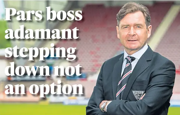  ??  ?? DIGGING IN: Under-fire Dunfermlin­e manager Peter Grant says he’ll take criticism on the chin and keep working to turn around the club’s fortunes.
