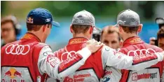  ?? Foto: Hoch Zwei ?? Die Audi Piloten Rene Rast, Mattias Ekström und Jamie Green (von links) beim Foto termin. Rast und Ekström sorgten für einen Doppelerfo­lg der Ingolstädt­er, für Green lief es nicht ganz so gut