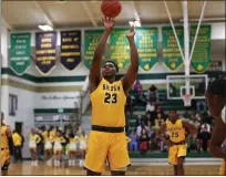  ?? TIM PHILLIS — FOR THE NEWS-HERALD ?? Brush’s John Hugley shoots a free throw during a game in his junior season at Akron St. Vincent-St. Mary on Feb. 17, 2019.