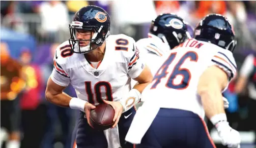  ?? ADAM BETTCHER/ GETTY IMAGES ?? Quarterbac­k Mitch Trubisky has a chance to be very good, but there isn’t enough evidence from his play as a rookie to know for sure.
