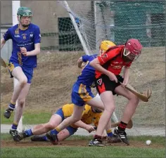  ??  ?? Pierce Redmond scoring a close-range goal for Oulart-The Ballagh.