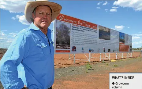  ?? Photo: Molly Hancock ?? BEHIND THE BILLBOARD: Scott Sargood is advocating against vegetation management restrictio­ns in the mulga lands.