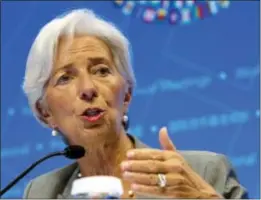  ?? AP PHOTO — JOSE LUIS MAGANA ?? Internatio­nal Monetary Fund Managing Director Christine Lagarde speaks during a news conference at World Bank/IMF Annual Meetings in Washington, Thursday.
