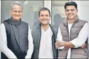 ?? PTI ?? Congress president Rahul Gandhi with Rajasthan Cm-designate Ashok Gehlot and the party’s state chief Sachin Pilot on Friday.
