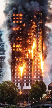  ??  ?? Horrific: Grenfell Tower is engulfed by fire