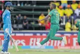  ?? | ICC ?? KWENA Maphaka of South Africa celebrates the wicket of Adarsh Singh of India during the Under-19 World Cup semifinal in Benoni earlier this year.