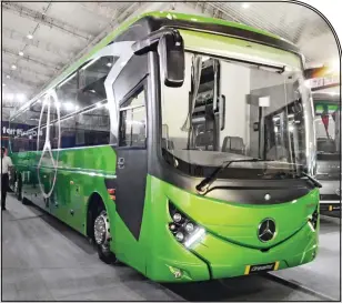  ??  ?? ⇧ The MG Automotive­s built 30-berth ‘Glider Z’ sleeper coach is based on the Mercedes-Benz SHD 2441 multiaxle chassis.⇩ The Prakash built 45-seater bus ‘Vega’ is based on a Ashok Leyland chassis.