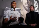  ??  ?? Anthony Joshua and Eddie Hearn attend the pre-fight press conference. Photograph: Mark Robinson/Mark Robinson Matchroom Boxing