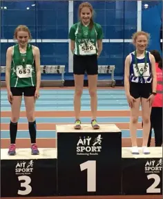  ??  ?? Lucy White topped the podium in the U13 Leinster 60m.