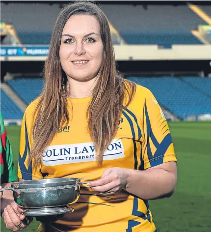  ??  ?? tain of Garioch, with the Women’s Bowl they will compete for at Murrayfiel­d tomorrow