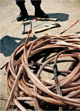  ?? Picture: Supplied ?? RECOVERED. Some of the copper cables confiscate­d by Pretoria police.