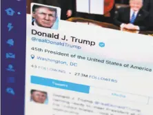  ?? J. David Ake / Associated Press ?? President Trump’s Twitter account, shown in April, is growing in popularity. Trump now has 41.7 million followers.