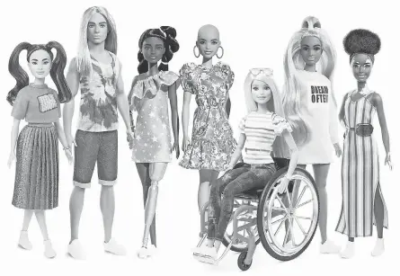  ?? MATTEL ?? The new Barbie line features dolls with prosthetic limbs and alopecia.