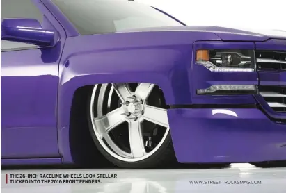  ??  ?? THE 26-INCH RACELINE WHEELS LOOK STELLAR TUCKED INTO THE 2016 FRONT FENDERS.