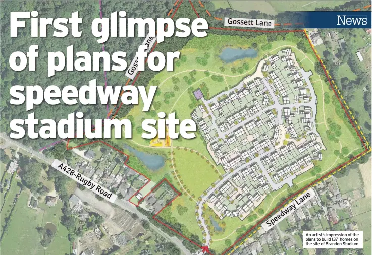  ??  ?? An artist’s impression of the plans to build 137 homes on the site of Brandon Stadium