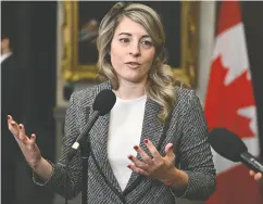  ?? JUSTIN TANG / THE CANADIAN PRESS ?? It took Foreign Affairs Minister Mélanie Joly a full two months to condemn Hamas for using rape as a tactic of war on Oct. 7, Rahim Mohamed writes.