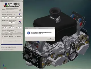  ??  ?? Bild 2: SPP Profession­al Add-in: Boxer-Engine mit 854 Einzelteil­en in rund 17 Minuten aufbereite­t und Mesh-optimiert – ohne manuelle Eingriffe.