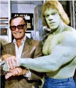  ??  ?? Green machine: Stan Lee with Lou Ferrigno, who played the Incredible Hulk in the TV series