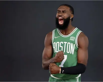  ?? AP FILE ?? READY TO GO: Jaylen Brown poses for a photo during Celtics media day on Monday.