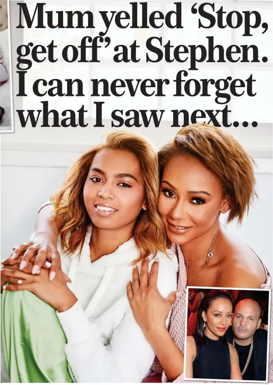  ??  ?? SO CLOSE: Phoenix with Mel B – above and top left – in their photoshoot for You magazine. Inset: The Spice Girl with ex-husband Stephen Belafonte in 2014