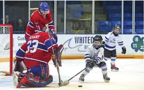  ??  ?? A local minor hockey team had a chance to skate with the Montreal Canadiens Alumni during the March 10 fundraisin­g game.