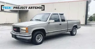  ??  ?? We just picked up this ’97 GMC Sierra Ext Cab with a goal to get on the ground. The factory installed 5.3-liter V-8 is all stock with only 125K original miles, and the optional three-door is going to come in handy when we want to load the crew up and ride out to an event.