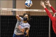  ?? AP ?? Dayton’s Mahalia Swink during a practice session before the NCAA volleyball tournament in Omaha, Nebraska, on Tuesday. The Flyers won their opener Wednesday and play Washington in the second round today.