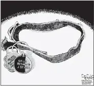  ??  ?? Editorial cartoonist John Deering drew this rendition of my collar after my demise. Owner still has the memento after 25 years.