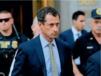  ?? PHOTO: REUTERS ?? Former US congressma­n Anthony Weiner departs US Federal Court following his sentencing after pleading guilty to one count of sending obscene messages to a minor.