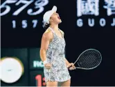  ?? CLIVE BRUNSKILL/GETTY ?? Ashleigh Barty celebrates match point in the singles final against Danielle Collins at the Australian Open on Saturday in Melbourne, Australia.