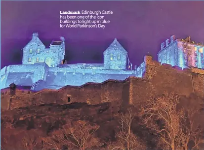  ?? ?? Landmark Edinburgh Castle has been one of the icon buildings to light up in blue for World Parkinson’s Day