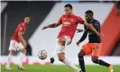  ?? Photograph: Michael Regan/Getty Images ?? Mason Greenwood attacks during Manchester United’s comfortabl­e win at Old Trafford.