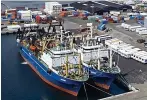  ?? Picture: JONATHAN BUCKMASTER ?? Russian trawlers in Torshavn, Faroes