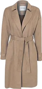  ??  ?? Chocolate-brown suede-effect belted throw-on jacket, £26, George at Asda.