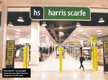  ??  ?? EXCLUSIVIT­Y: The Spotlight Group has won right to buy the ailing Harris Scarfe chain.