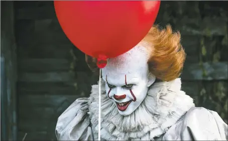  ?? BROOKE PALMER— WARNER BROS. ?? Bill Skarsgård plays the clown Pennywise in a small Maine town from Steven King’s blockbuste­r hit “It.” Olsen) investigat­e. Sheridan crafts solid drama from the battle between community law and the feral law of the frontier, and unspools shocking...