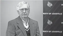  ?? MATT STONE/LOUISVILLE COURIER JOURNAL FILE ?? Senate Minority Leader Mitch McConnell, R-Ky., was admitted to the hospital after a fall at the Waldorf Astoria Washington DC on Wednesday, spokesman Doug Andres said. No detail was provided on McConnell’s condition or how long he may be absent from the Senate