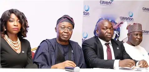  ??  ?? Company Secretary, Caverton Offshore Support Group Plc, Amaka Obiora (left); Chairman, Remi Makanjuola; Chief Executive Officer, Bode Makanjuola; and a Director, Mallam Bello Gwandu, during the company’s ninth Annual General Meeting in Lagos