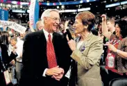  ?? Amy Sancetta, Associated Press file ?? Former Vice President Walter Mondale smiles with his wife, Joan, in the Minnesota delegation during the Democratic National Convention at the Fleet Center in Boston in 2004.