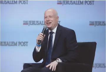  ?? (Marc Israel Sellem/The Jerusalem Post) ?? US ENVOY JASON Greenblatt at this year’s Jerusalem Post Conference in New York – a plan headed for failure?